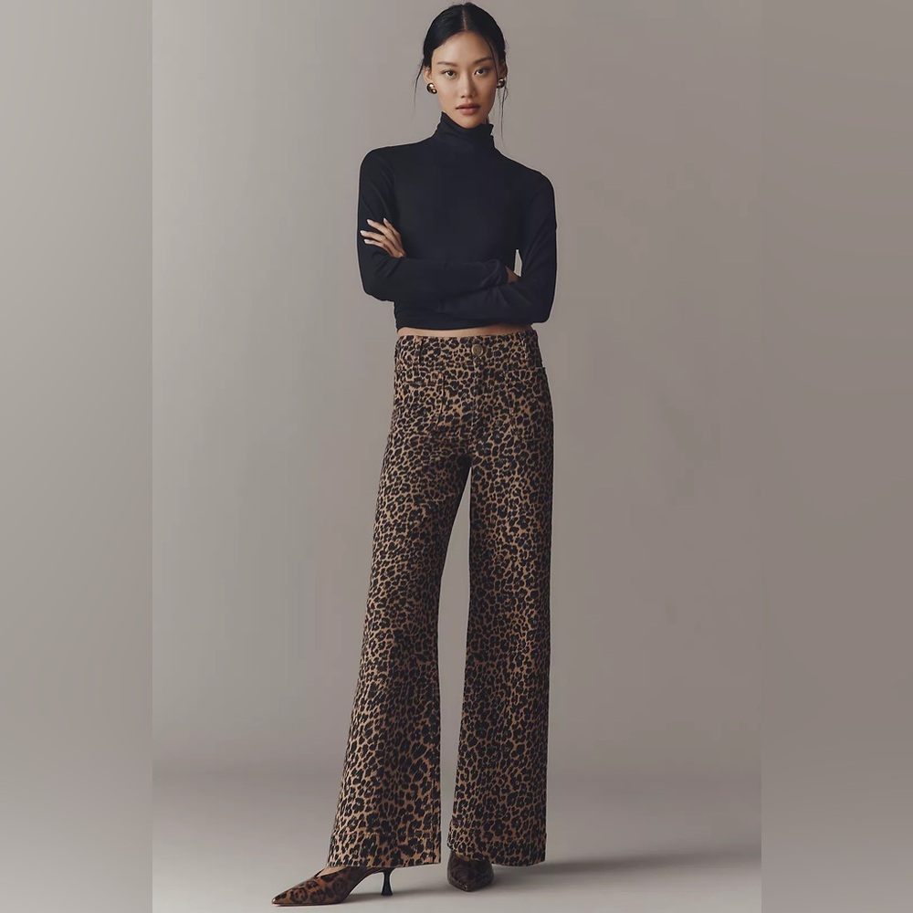 Anthropologie Leopard Print Flare Wide-Leg Jeans - Brown & Black NWT. SZ 30